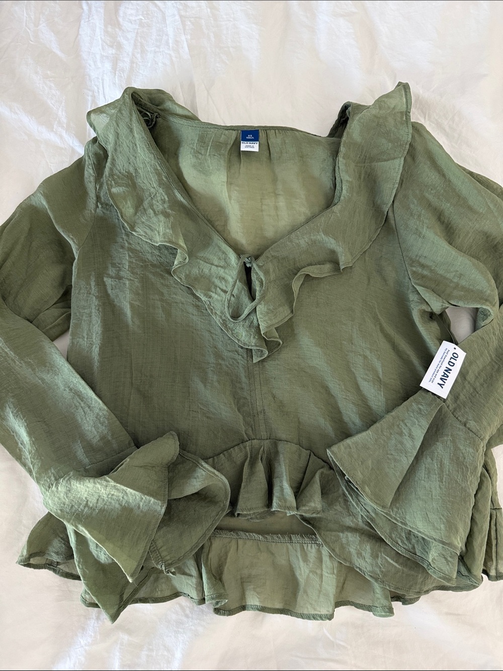 Old Navy Olive Ruffle V-Neck Bell Sleeve Blouse XS Tall
